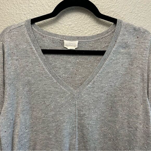 Caslon V-Neck Sweater Size Large Grey White & Purple Speckles Alpaca/Wool Blend - Picture 6 of 16